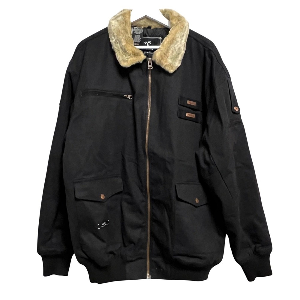 LRG Jacket Mens 2X Black Flight Of The Navigator Bomber Fur Collar Lined Zip